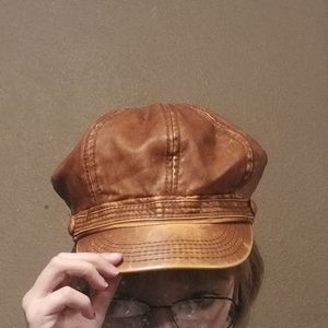 Faux Leather News Boy Cap, EUC
